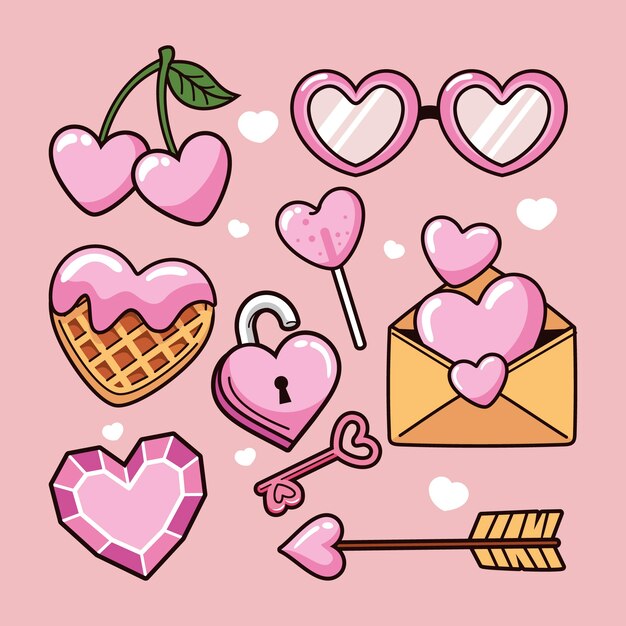 Elementos de dibujos animados de amor dibujados a mano