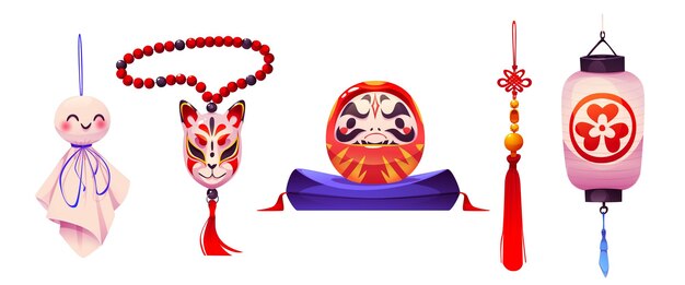 Elementos de dibujos animados de la cultura japonesa tradicional
