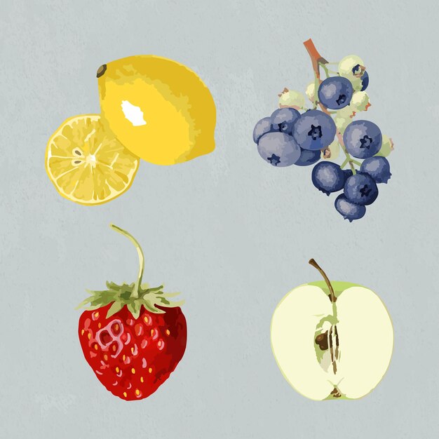 Elementos de diseño de colección de pegatinas de frutas tropicales vectorizadas