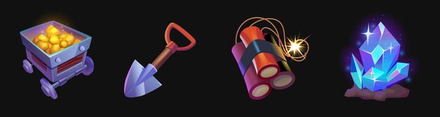 Elementos de diseño de la mina de oro aislados en negro