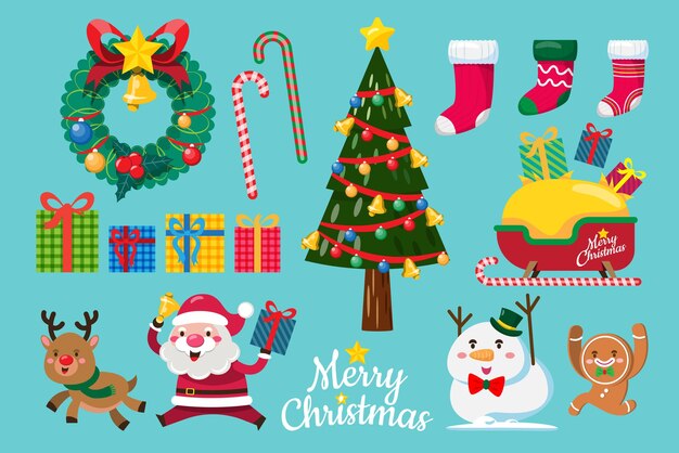 Elementos de diseño de objetos navideños para tarjetas de invitación, fiestas, Año Nuevo, Navidad, camisetas, tarjetas de felicitación, carteles, impresos, sitios web, pancartas, volantes, folletos, folletos y publicaciones.
