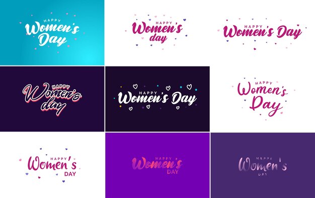 Elementos de diseño tipográfico Pink Happy Women's Day para tarjetas de felicitación