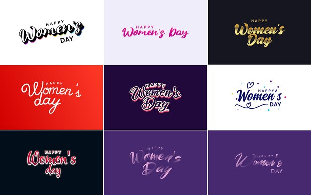Elementos de diseño tipográfico Pink Happy Women's Day para tarjetas de felicitación