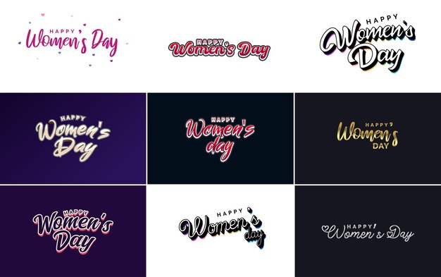 Elementos de diseño tipográfico Pink Happy Women's Day para tarjetas de felicitación