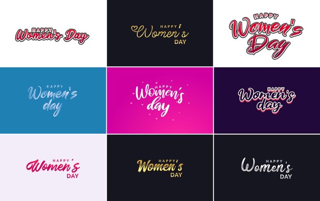 Elementos de diseño tipográfico Pink Happy Women's Day para tarjetas de felicitación