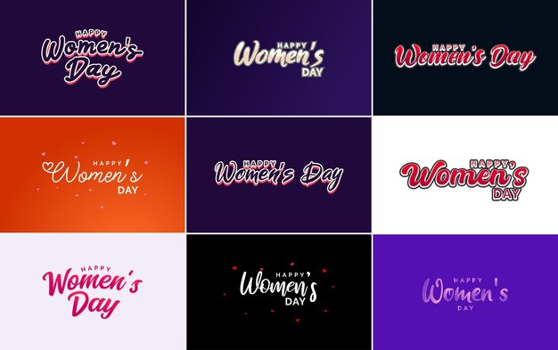 Elementos de diseño tipográfico Pink Happy Women's Day para tarjetas de felicitación