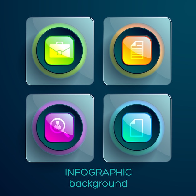 Vector gratuito elementos de diseño web empresarial con iconos coloridos cuadrados brillantes y rectángulos de vidrio aislados
