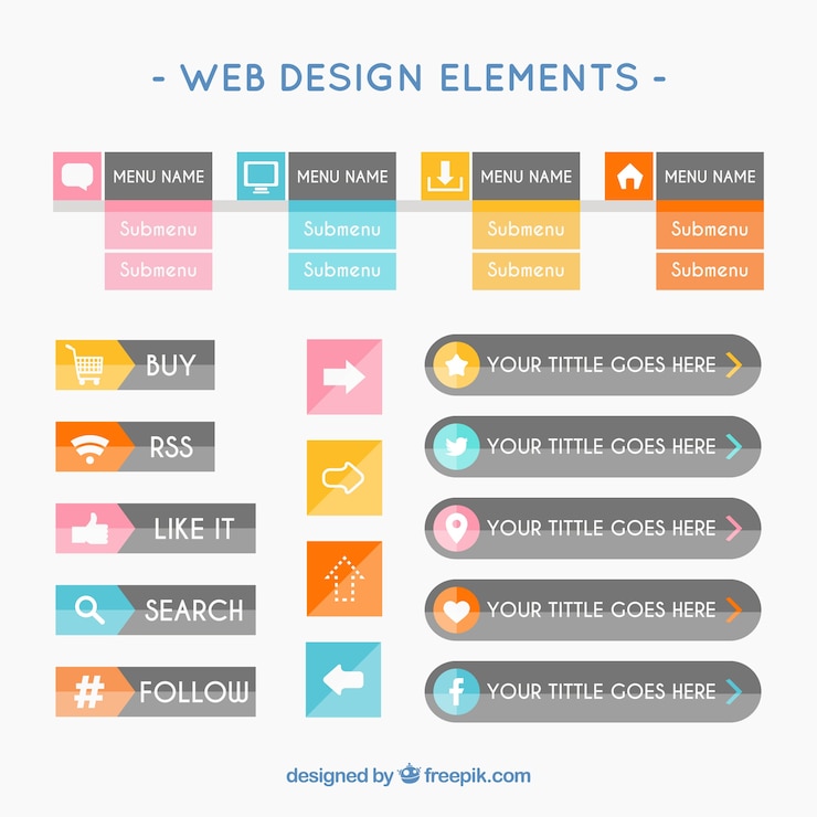 Vector gratuito elementos de diseño web en estilo plano