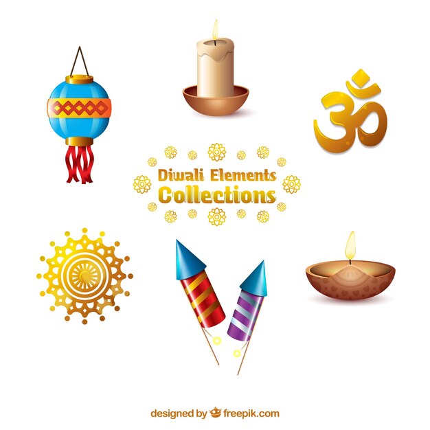 Elementos dorados de diwali