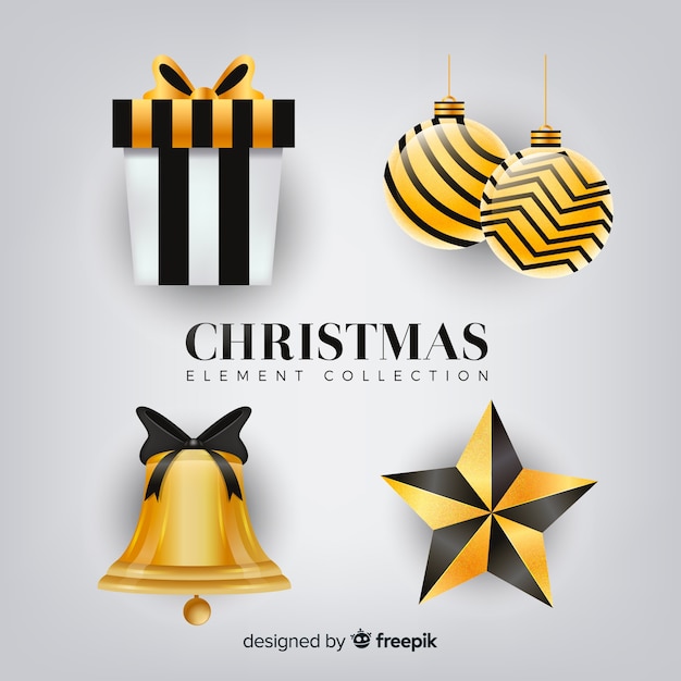 Vector gratuito elementos elegantes de navidad en negro y dorado