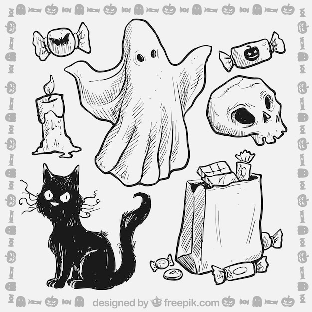 Vector gratuito elementos esbozados de halloween