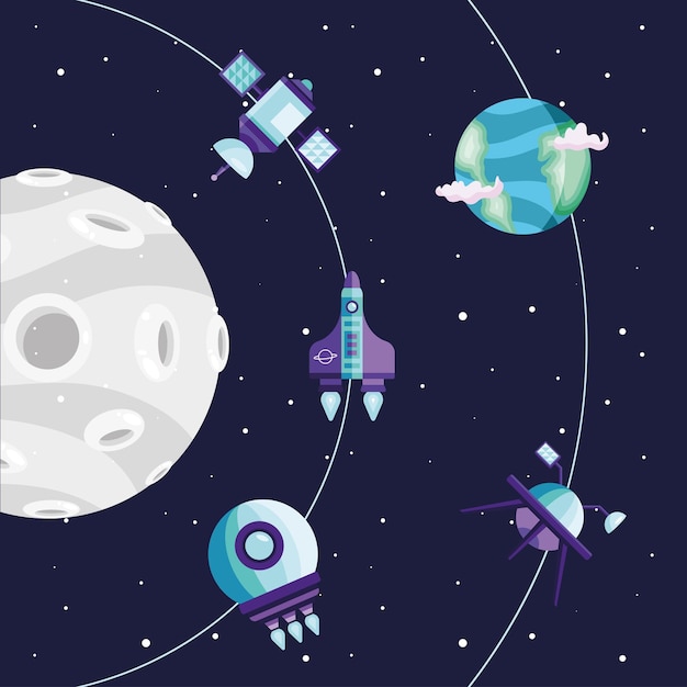 elementos espaciales orbitando la luna