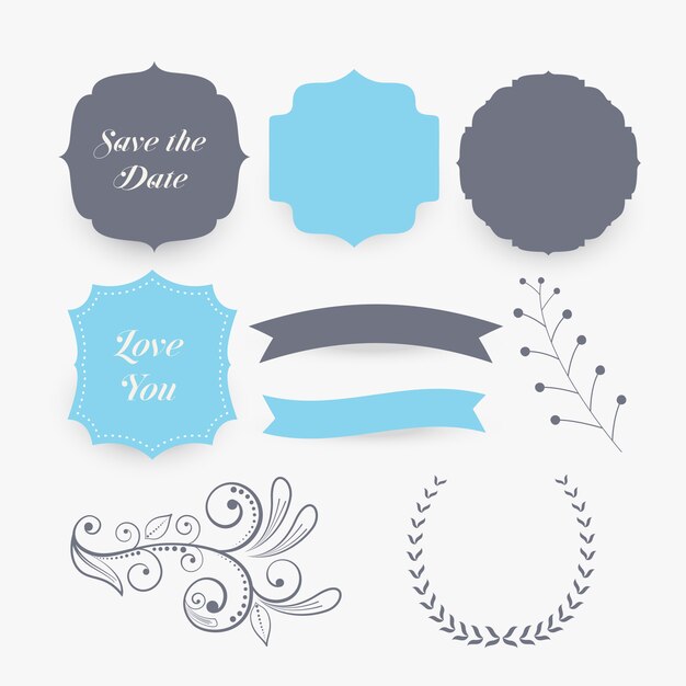 Elementos y etiquetas de decoración de boda