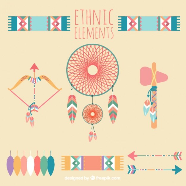 Elementos étnicos planas en estilo boho