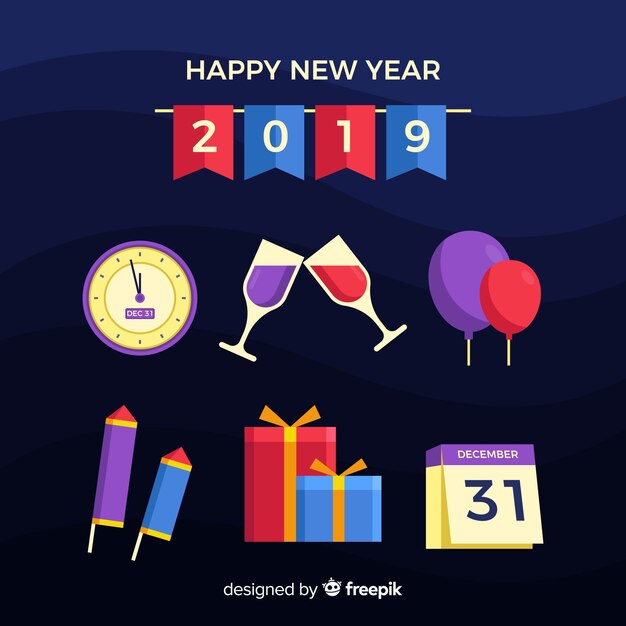 Elementos de fiesta de año nuevo 2019