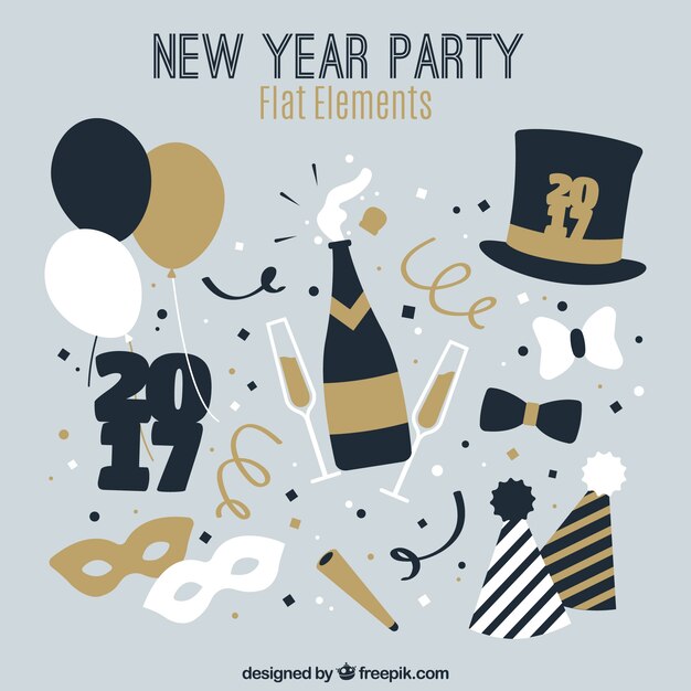 Elementos de fiesta de año nuevo en estilo vintage