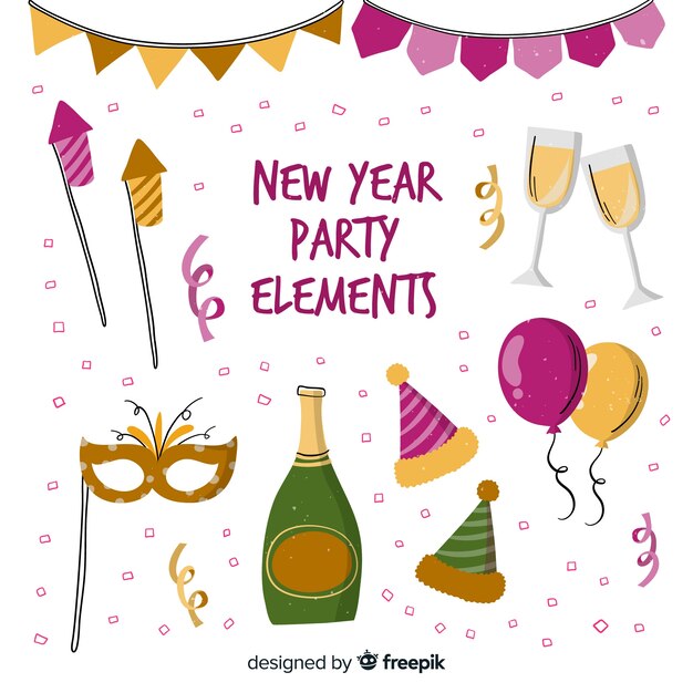Elementos de fiesta de año nuevo
