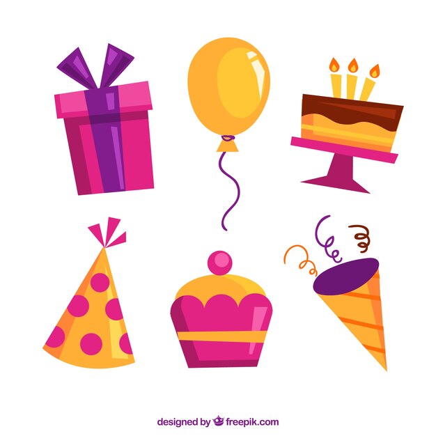 Elementos de fiesta de cumpleaños dibujados a mano