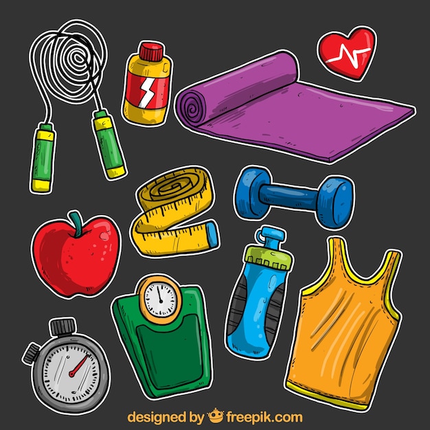 Elementos fitness dibujados a mano