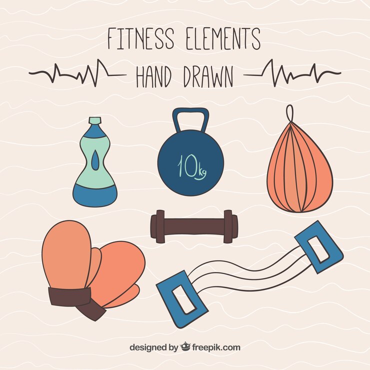 Vector gratuito elementos fitness dibujados a mano