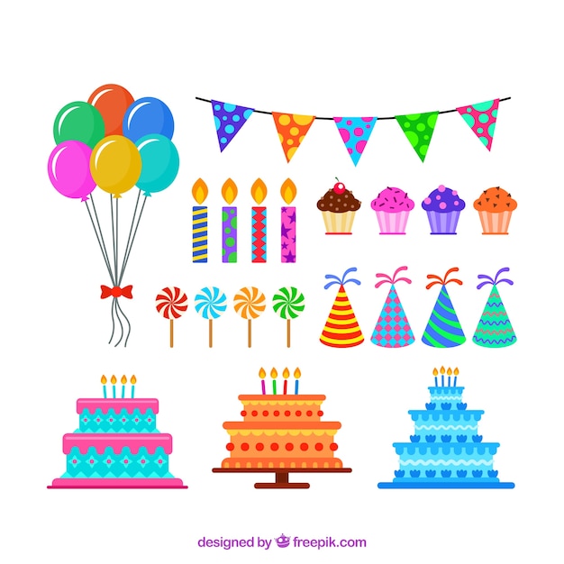 Elementos flat para fiestas de cumpleaños