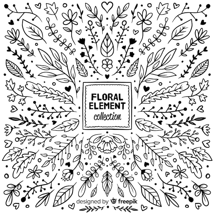 Vector gratuito elementos florales de decoración dibujados a mano