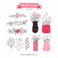 Vector gratuito elementos florales modernos con estilo de dibujo a mano