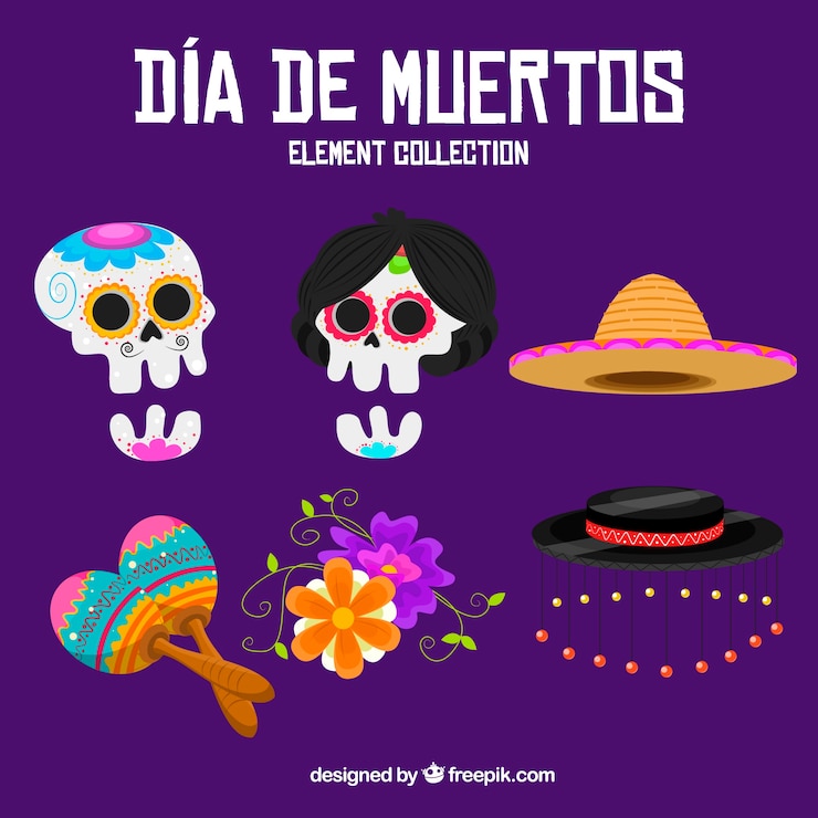 Vector gratuito elementos graciosos con estilo mexicano