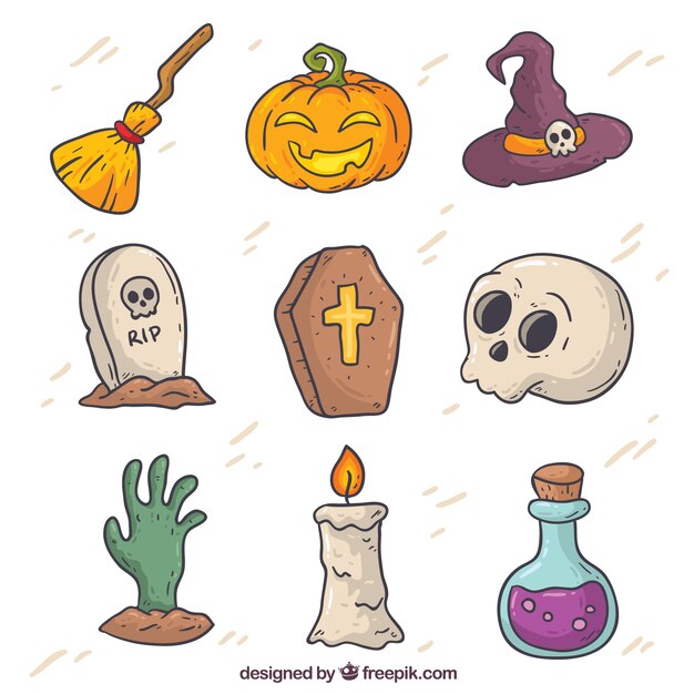 Elementos de halloween dibujados a mano