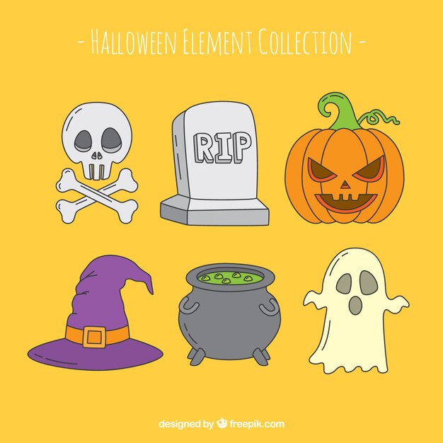 Elementos de halloween dibujados a mano