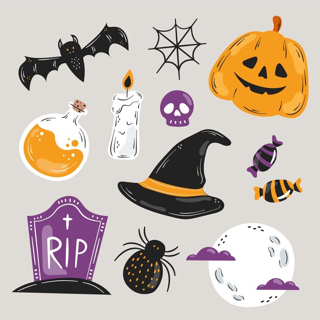 Elementos de halloween dibujados a mano