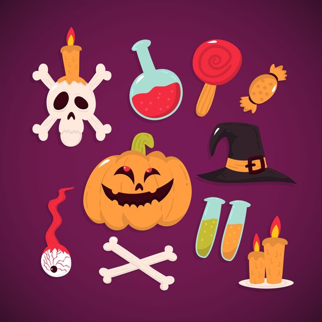 Elementos de halloween dibujados a mano