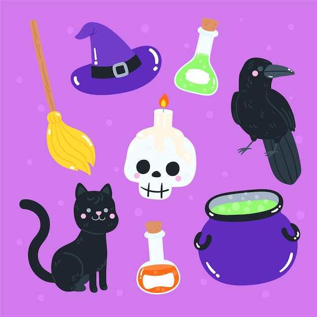 Elementos de halloween de estilo dibujado a mano