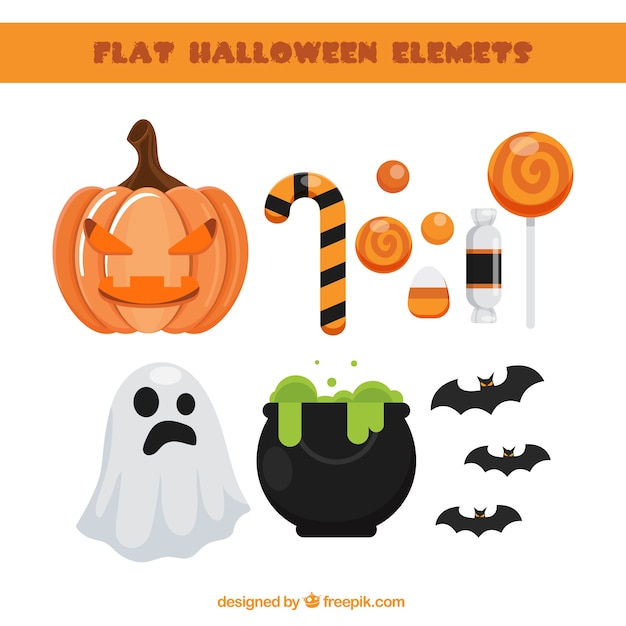 Vector gratuito elementos de halloween planos