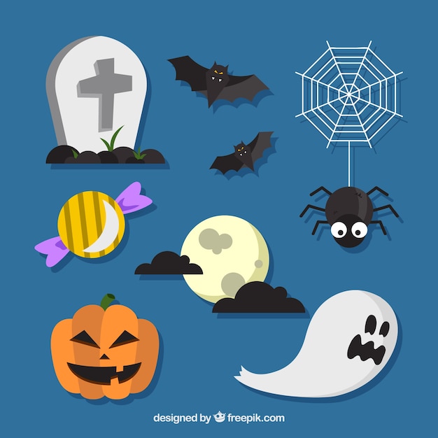 Vector gratuito elementos de halloween sobre un fondo azul