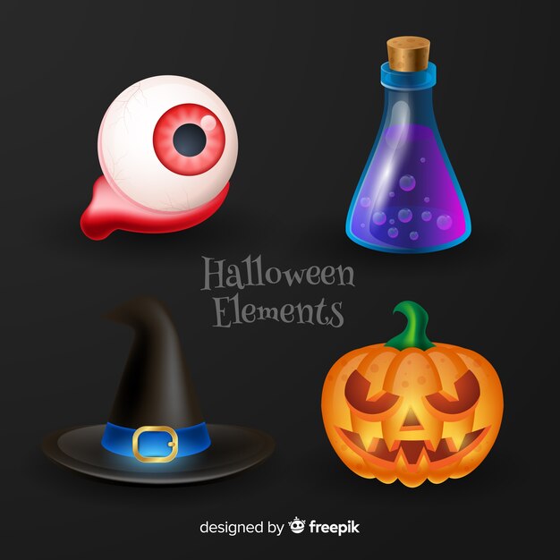 Elementos de Halloween sobre fondo negro