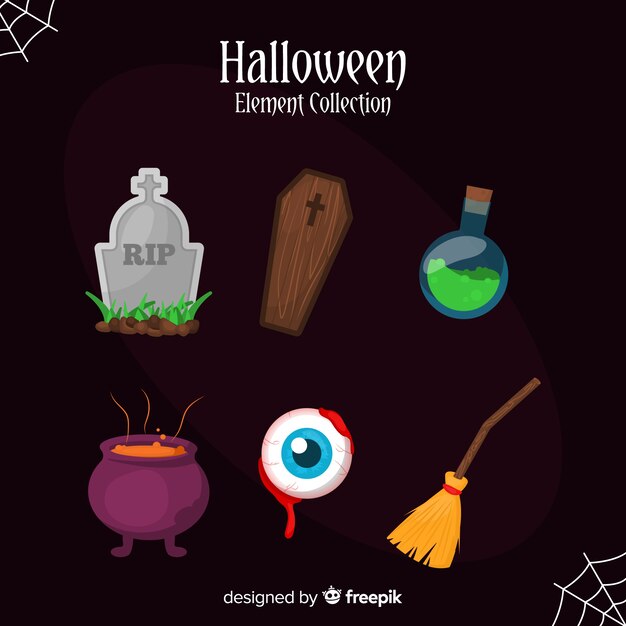 Elementos de halloween terroríficos con diseño plano