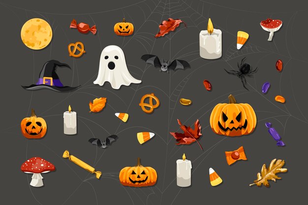 Elementos de Halloween en vector de fondo negro
