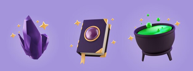 Elementos y herramientas de brujas de fantasía mágica