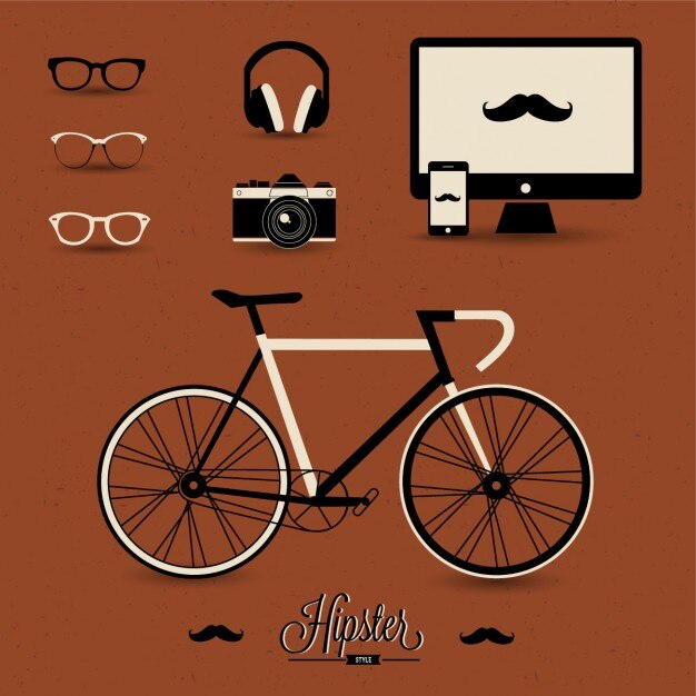 Elementos hipster sobre un fondo marrón