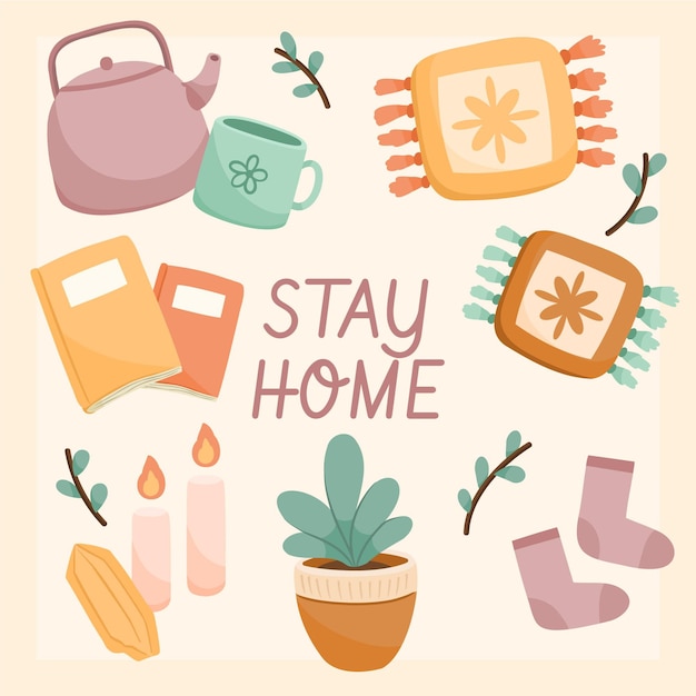 Elementos de hygge dibujados a mano ilustrados