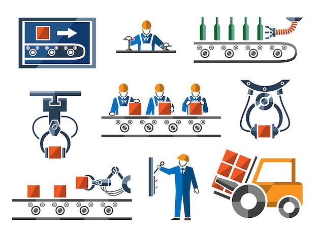 Elementos industriales y de ingeniería en estilo plano.