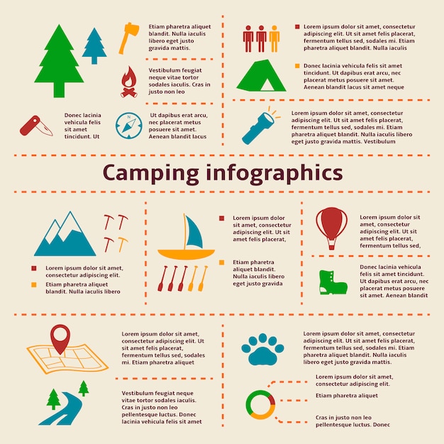 Elementos de infografía camping y turismo.