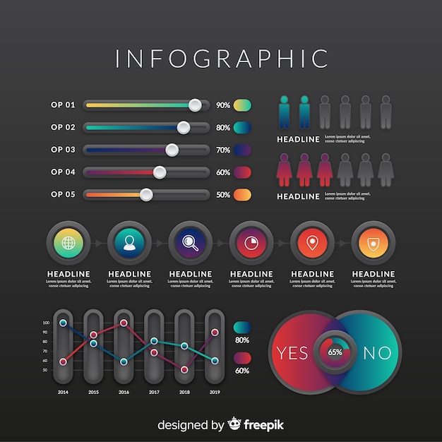 Elementos de infografia con degradado con fondo oscuro