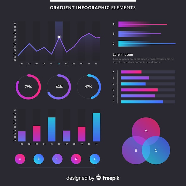 Elementos de infografia con degradado con fondo oscuro