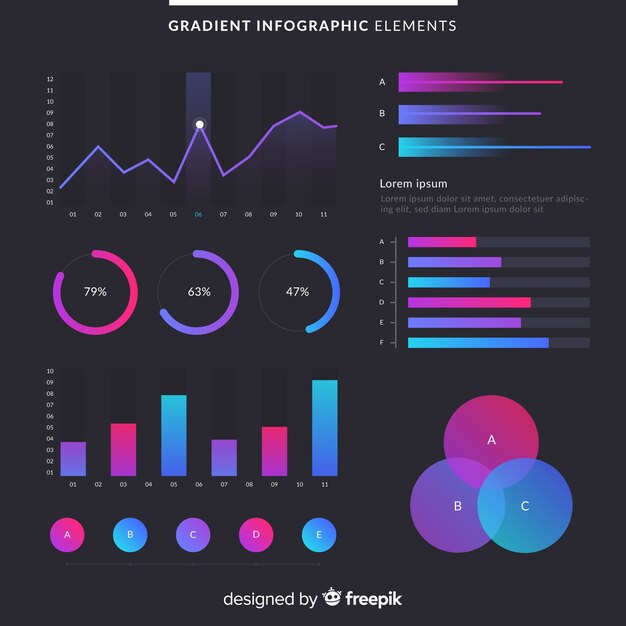 Elementos de infografia con degradado con fondo oscuro