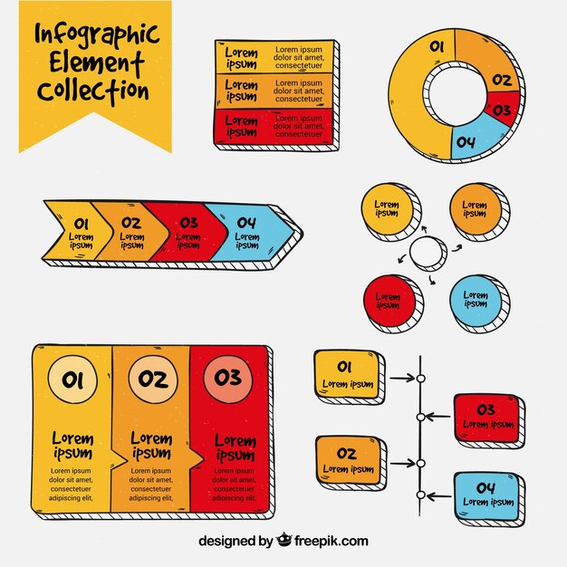 Elementos de infografía dibujados a mano