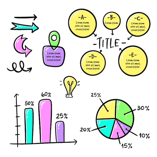 Elementos de infografía dibujados a mano