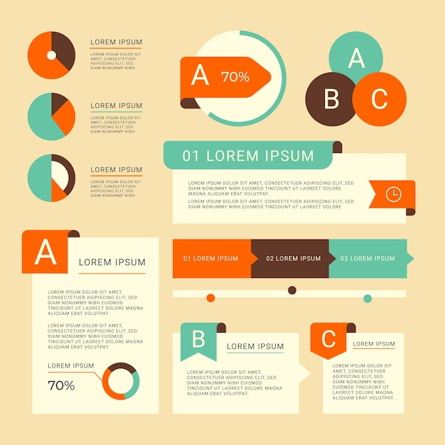 Vector gratuito elementos de infografía de diseño plano con colores retro.