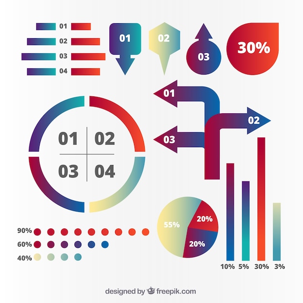 Elementos de infografía con efecto degradado
